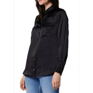 NOTATIONS XL Satin Soft Button Down Shirt Black long sleeve